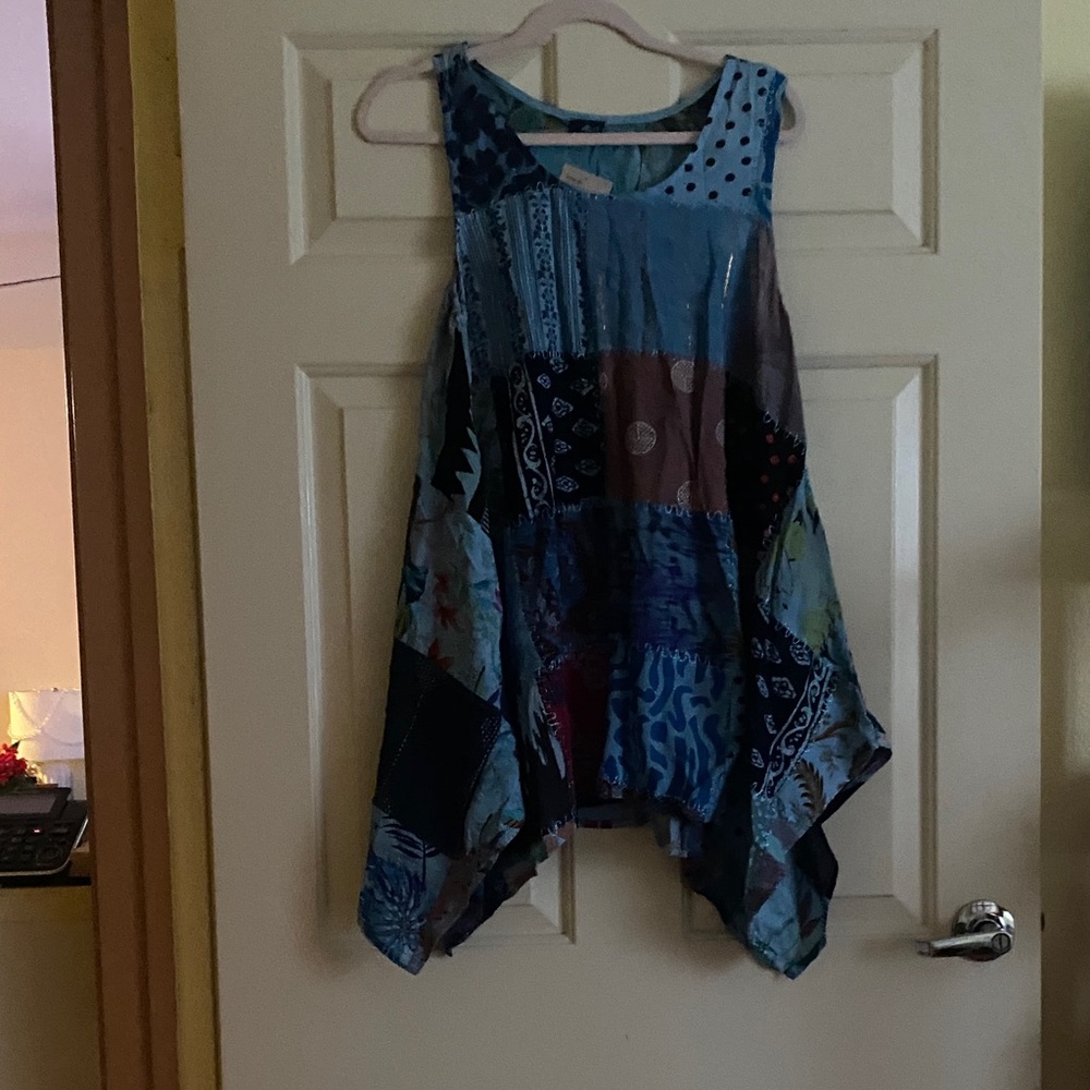 NWT Advance Apparels Patchwork Tunic - Blue and Brown